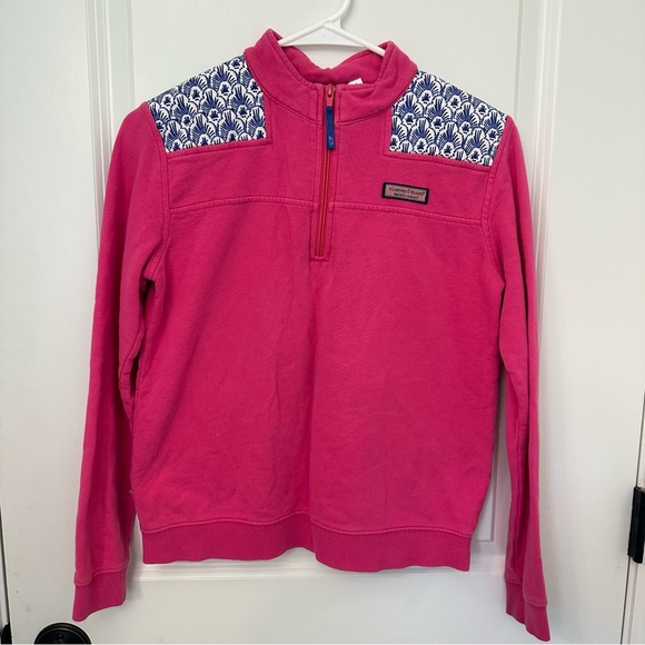 Vineyard Vines Other - Vineyard Vines Girls Large 14 Shep Shirt Popover Pullover Hot Pink Navy whales